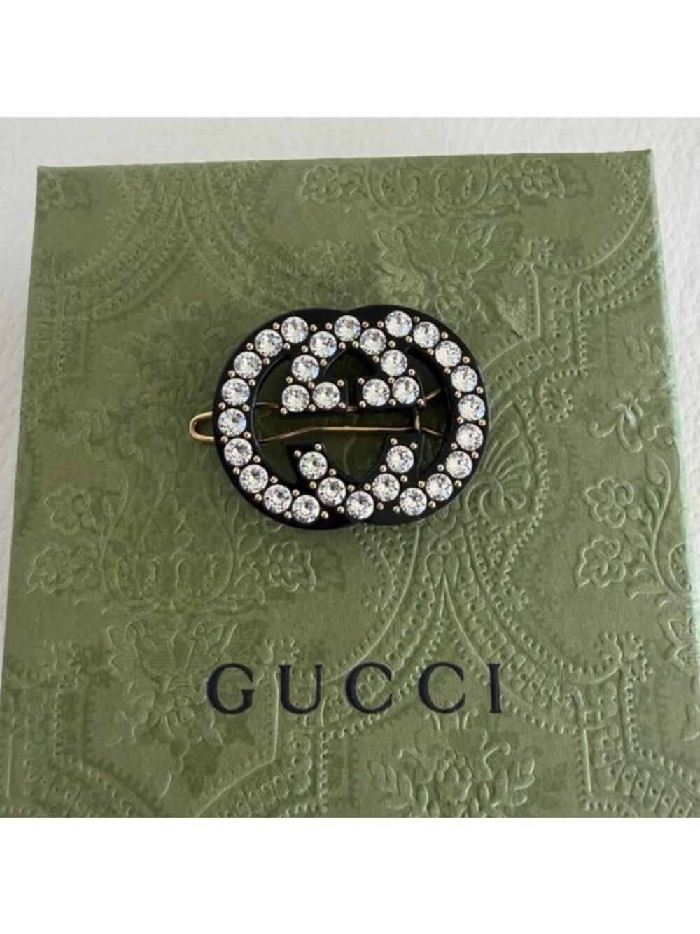 NEW GUCCI Crystal Embellished GG Hair Clip Black - Picture 3 of 5